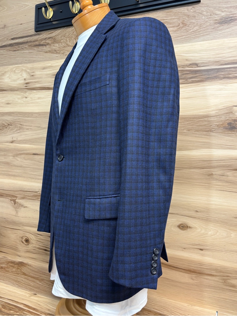 CANALI blue and black check pattern wool and silk blend blazer 43R - Picture 4 of 14